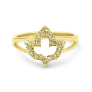 14K Gold Plated Ivy Leaf Ring With CZS